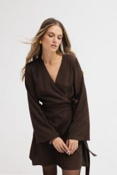 SUKIENKA DARIA CZEKOLADOWA XS - Flawless. Brązowe sukienki damskie Flawless, na co dzień, xs, bez wzorów, z wiskozy, eleganckie, bez kołnierzyka, bez ramiączek, mini, dopasowane. Za 397.50 zł.