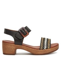 Sandały Remonte. Czarne sandały damskie Remonte, bez wzorów, bez obcasa, na słupku. Za 295.99 zł.
