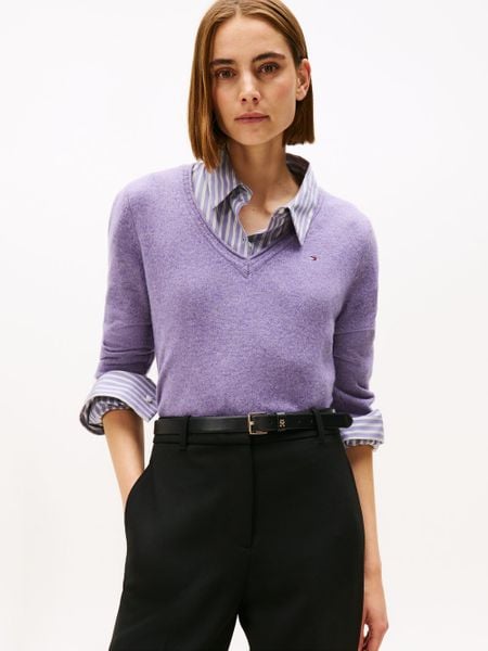 Tommy Hilfiger Sweter z dzianiny Kobiety Wełna lila, XS. Swetry klasyczne damskie Tommy Hilfiger, xs, z dzianiny, bez kołnierzyka. Za 379.95 zł.