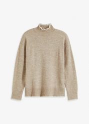 Sweter ze stójką. Brązowe swetry klasyczne damskie bonprix, bez kołnierzyka. Za 117.99 zł.