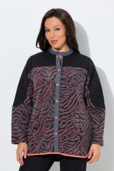 Damskie Długa kurtka polarowa wzór w panterkę stójka długi rękaw. Czarne kurtki damskie Ulla Popken, plus size, bez wzorów, z materiału, bez kaptura. Za 279.99 zł.