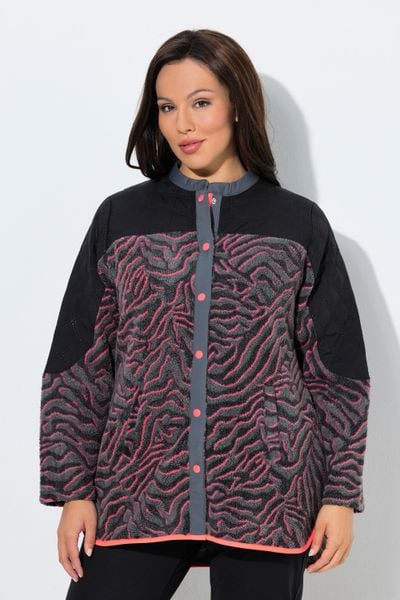 Damskie Długa kurtka polarowa wzór w panterkę stójka długi rękaw. Czarne kurtki damskie Ulla Popken, plus size, bez wzorów, z materiału, bez kaptura. Za 279.99 zł.
