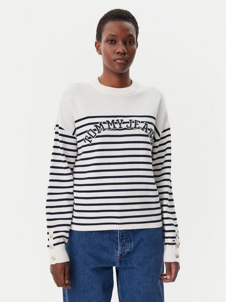 Tommy Jeans Sweter Varsity DW0DW20251 Écru Regular Fit. Swetry klasyczne damskie Tommy Jeans, l, z bawełny, bez kołnierzyka. Za 279.99 zł.