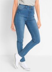 "Dżinsy Slim Fit ""super-stretch"", high waist". Czarne jeansy damskie bonprix, z podwyższonym stanem. Za 129.99 zł.