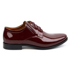 Olivier Buty meskie skórzane wizytowe lakierki 480 wiśnia czerwone. Czerwone buty wizytowe męskie z materiału, bez zapięcia. Za 453.66 zł.