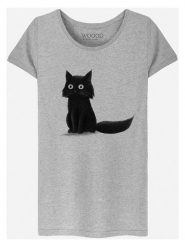 WOOOP Koszulka "Sitting Cat" w kolorze szarym rozmiar: XL. Szare bluzki damskie Wooop, xl, bez wzorów, bez kołnierzyka, bez ramiączek. Za 79.03 zł.