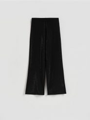 Szerokie spodnie ze strassem - czarny. Czarne spodnie materiałowe damskie Reserved, bez wzorów, z dzianiny. Za 199.99 zł.