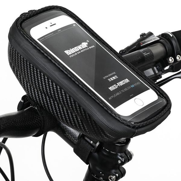 Torba rowerowa na kierownicę z miejscem na telefon Rhinowalk E001 twarda. Czarne torebki klasyczne damskie RHINOWALK, bez wzorów, bez dodatków. Za 69.00 zł.