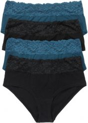 Figi maxi panty (4 pary). Czarne figi damskie bonprix, bez wzorów, z koronki. Za 62.99 zł.