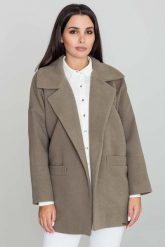 Oliwkowy Krótki Stylowy Płaszcz Damski Zapinany na Jeden Guzik. Zielone płaszcze damskie Figl, uniwersalny, bez wzorów, z materiału, eleganckie. Za 359.00 zł.