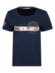 Geographical Norway Koszulka "Jorama" w kolorze granatowym rozmiar: S. Niebieskie bluzki damskie Geographical Norway, s, bez wzorów, z bawełny, bez kołnierzyka. Za 43.88 zł.