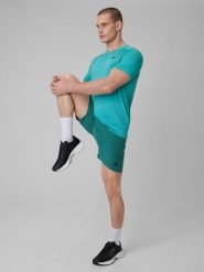 4F Spodenki treningowe szybkoschnące męskie - zielone S. Zielone szorty męskie 4f, z materiału, bez kołnierzyka. Za 99.99 zł.