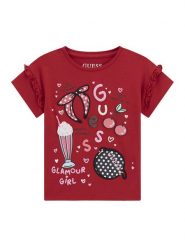 Guess T-Shirt K6RI04 K6YW4 Czerwony Regular Fit. Czerwone koszulki dziewczęce Guess, m, z aplikacjami, z bawełny, bez ramiączek. Za 119.99 zł.