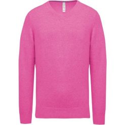 Sweter z dekoltem w serek Kariban Premium. Czerwone swetry męskie KARIBAN, xl, bez wzorów, z bawełny, bez kołnierzyka. Za 122.50 zł.