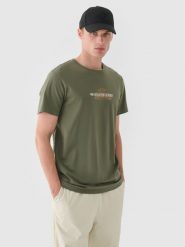 4F T-shirt regular z nadrukiem męski - khaki S. Brązowe t-shirty męskie 4f, m, bez wzorów, z bawełny, bez kołnierzyka. W wyprzedaży za 39.99 zł.