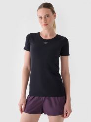 4F Koszulka do biegania regular damska - szara M/L. Szare bluzki sportowe damskie 4f, l, bez wzorów, z dzianiny, bez ramiączek. W wyprzedaży za 49.99 zł.