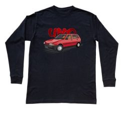 Fiat Uno — bluzka z długim rękawem (Rozmiar: XS (dorosła); Kolor koszulki: czarny; Rodzaj nadruku: Fiat Uno). Czarne bluzki damskie nikiniki, s, bez wzorów, z bawełny, bez kołnierzyka, bez ramiączek. Za 99.00 zł.