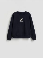 Bluza z haftem - granatowy. Niebieskie bluzy bez kaptura damskie Reserved, l, z bawełny. Za 89.99 zł.