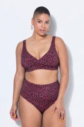 Damskie Top od bikini miękkie miseczki kolorowa panterka drapowanie. Fioletowe bikini damskie Ulla Popken, bez wzorów, plus size. Za 111.99 zł.