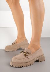 Ciemnobeżowe Mokasyny z Metaliczną Klamrą Tenelsse. Brązowe mokasyny damskie Born2be, z jeansu. Za 119.99 zł.