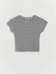 Prążkowany t-shirt - wielobarwny. Koszulki dziewczęce Reserved, bez wzorów, z bawełny, bez ramiączek. W wyprzedaży za 19.99 zł.