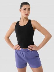 T-SHIRT DAMSKI 4F CROP TOP TRENINGOWY SZYBKOSCHNĄCY CZARNY. Czarne topy sportowe damskie 4f, s, bez wzorów, z bawełny, bez ramiączek. Za 99.99 zł.