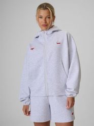 4F Bluza dresowa regular z kapturem damska - szara L. Szare bluzy sportowe damskie 4f, l, bez wzorów, z dresówki. Za 199.99 zł.