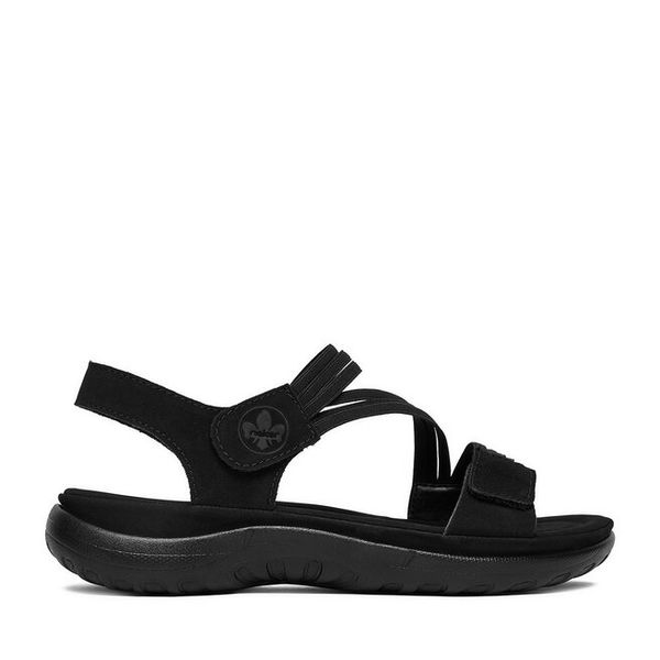Sandały Rieker. Czarne sandały damskie Rieker, bez wzorów, bez obcasa, na płaskiej podeszwie. Za 319.99 zł.