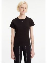 TOMMY JEANS Koszulka w kolorze czarnym rozmiar: L. Czarne bluzki damskie Tommy Jeans, l, bez wzorów, z jeansu, bez kołnierzyka, bez ramiączek. Za 83.42 zł.
