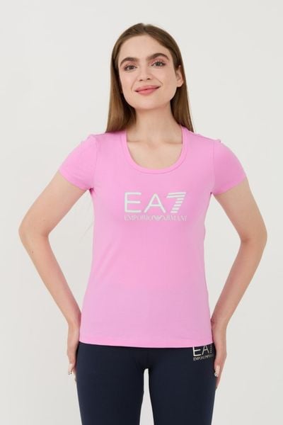 EA7 Różowy damski t-shirt, Rozmiar S. Czerwone t-shirty damskie EA7 Emporio Armani, s, bez wzorów, bez kołnierzyka. W wyprzedaży za 228.99 zł.