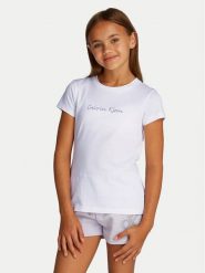 Calvin Klein Jeans T-Shirt Script Logo IG0IG02857 Biały Slim Fit. Białe koszulki dziewczęce Calvin Klein Jeans, z bawełny. Za 69.99 zł.