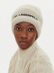 KARL LAGERFELD Czapka 246W3411 Beżowy. Brązowe czapki zimowe damskie Karl Lagerfeld, z materiału. Za 359.99 zł.