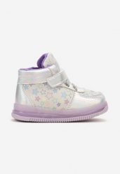 Fioletowe Płaskie Buty Sportowe Sneakersy ze Skórzaną Wkładką w Gwiazdki z Brokatem Jocelv. Fioletowe botki dziewczęce Born2be, bez wzorów, bez ramiączek. Za 54.99 zł.