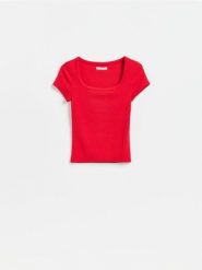 T-shirt slim fit z modalem - czerwony. Czerwone t-shirty damskie Reserved, l, bez wzorów, z dzianiny, bez kołnierzyka. Za 39.99 zł.