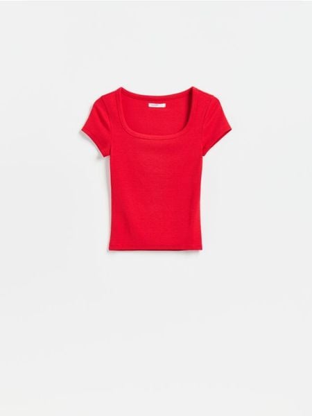 T-shirt slim fit z modalem - czerwony. Czerwone t-shirty damskie Reserved, l, bez wzorów, z dzianiny, bez kołnierzyka. Za 39.99 zł.