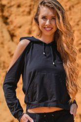 Czarna Krótka Bluza z Rozcięciami na Ramionach. Czarne bluzy bez kaptura damskie Infinite You, l, z bawełny. Za 167.90 zł.