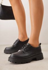 Czarne Sznurowane Półbuty Oksfordki VICES na Grubej Podeszwie Anatea. Czarne półbuty damskie Born2be, bez wzorów, z jeansu, eleganckie, bez obcasa. Za 89.99 zł.