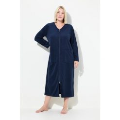 Damskie Szlafrok dwukierunkowy zamek błyskawiczny frotte miękki w dotyku. Niebieskie szlafroki damskie Ulla Popken, plus size, bez wzorów, z bawełny, plus size. Za 239.99 zł.