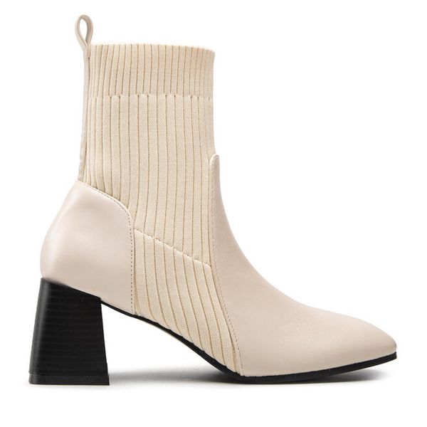 Botki DeeZee. Białe botki damskie DeeZee, bez obcasa, na słupku, bez zapięcia. Za 209.99 zł.