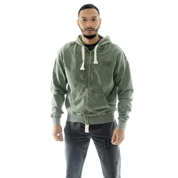 Bluza z bawełna z pełny zamek błyskawiczny na co dzień. Zielone bluzy bez kaptura męskie LEONE 1947 APPAREL, bez wzorów, z bawełny, sportowe, bez kołnierzyka, bez ramiączek. W wyprzedaży za 157.01 zł.
