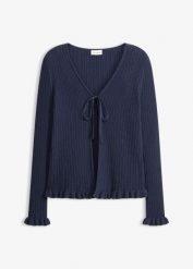 Sweter rozpinany z dzianiny o splocie drobnych oczek. Niebieskie kardigany damskie bonprix, bez wzorów, z dzianiny. Za 109.99 zł.