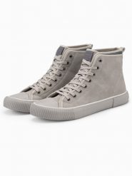 Wysokie buty męskie trampki z dekoracyjną lamówką – popielate V3 OM-FOTH-0158 - 46. Szare trampki i tenisówki męskie Ombre Clothing, bez wzorów, z gumy, przed kolano, bez zapięcia. W wyprzedaży za 109.99 zł.