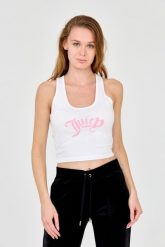 JUICY COUTURE Biały tank top Chrishell. Białe topy damskie Juicy Couture, s, bez wzorów, z bawełny, bez kołnierzyka. W wyprzedaży za 135.99 zł.