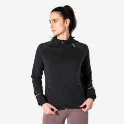 Bluza do biegania damska Kiprun Run 500 Warm ocieplana. Zielone bluzy z kapturem damskie KIPRUN, xl, bez wzorów, z materiału, bez kaptura. Za 119.99 zł.