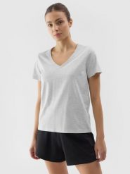 4F T-shirt gładki damski - szary S. Szare t-shirty damskie 4f, s, bez wzorów, z bawełny, bez kołnierzyka. W wyprzedaży za 39.99 zł.