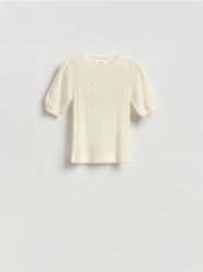 Sweter z wełną z alpaki - złamana biel. Swetry klasyczne damskie Reserved, l, z dzianiny, bez kołnierzyka. Za 179.99 zł.