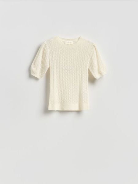 Sweter z wełną z alpaki - złamana biel. Swetry klasyczne damskie Reserved, l, z dzianiny, bez kołnierzyka. W wyprzedaży za 119.99 zł.