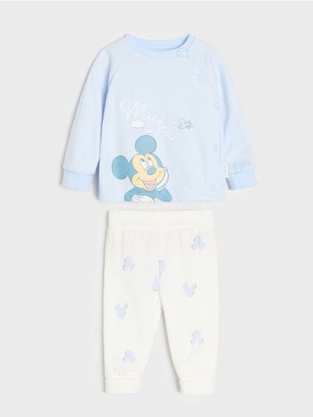 Bawełniany komplet: bluza i legginsy Mickey Mouse - niebieski. Niebieskie bluzy sportowe damskie Sinsay, l, bez wzorów, z bawełny, bez ramiączek, bez kaptura. Za 29.99 zł.