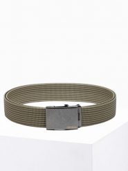Pasek męski parciany z metalową klamrą - khaki A376 - uniwersalny. Brązowe paski męskie Ombre Clothing, bez wzorów. Za 41.99 zł.