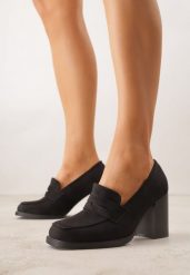 Czarne Półbuty Mokasyny na Słupku z Geometryczną Wstawką Edalinae. Czarne mokasyny damskie Renee. Za 109.99 zł.